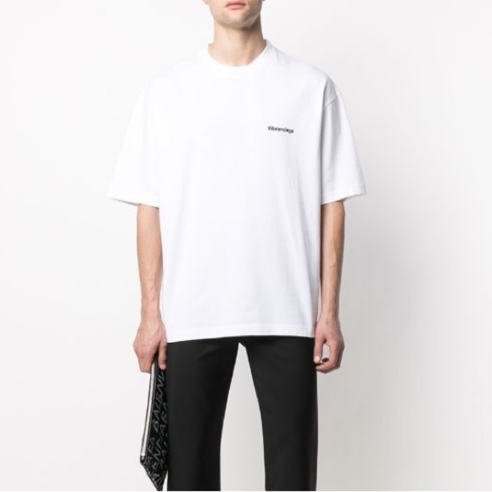 EUC Unisex Balenciaga BB Logo Embroidered Oversized Jersey Tee 100% Cotton White - Picture 3 of 13